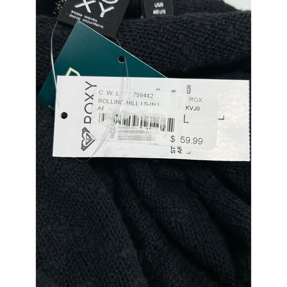 ROXY Rolling Hills Sweater Sz L Black Ruched Front Tie Knit Cotton Nylon Blend - Picture 11 of 13